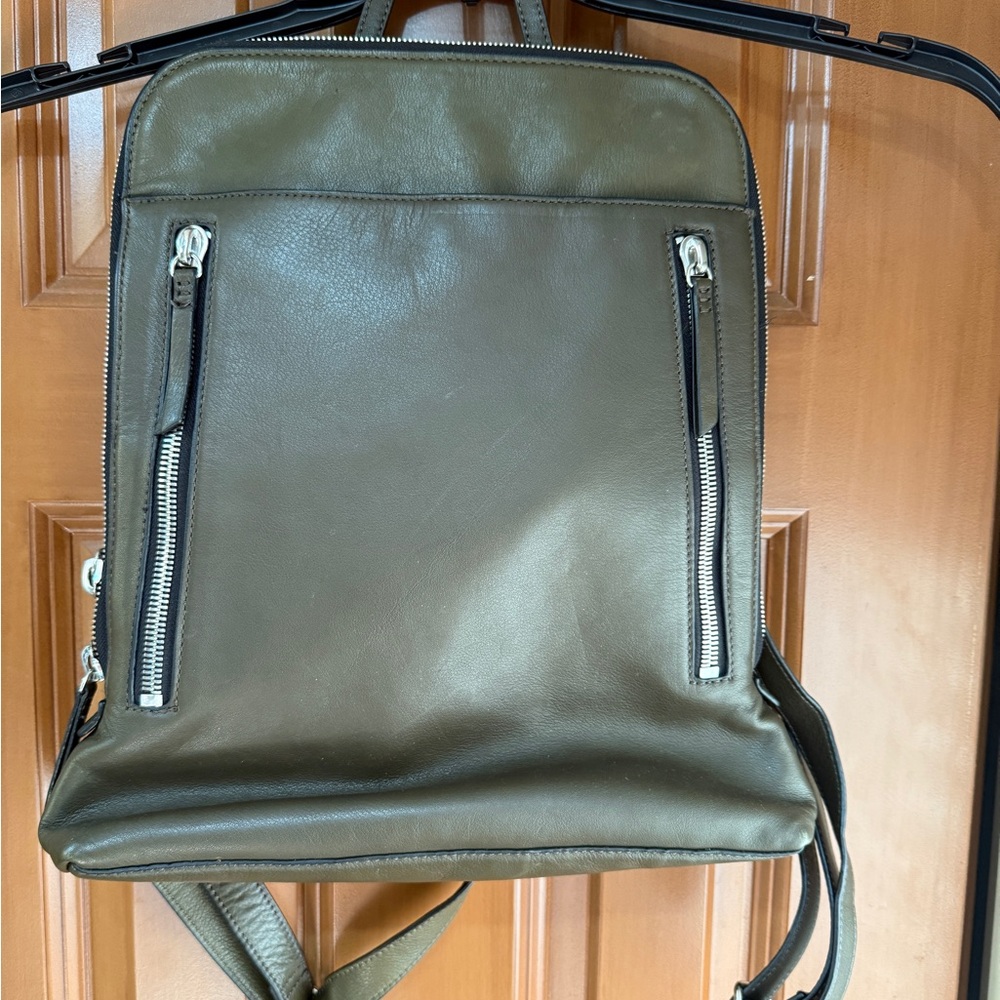 Margot Olive Green Leather Slim Backpack Large